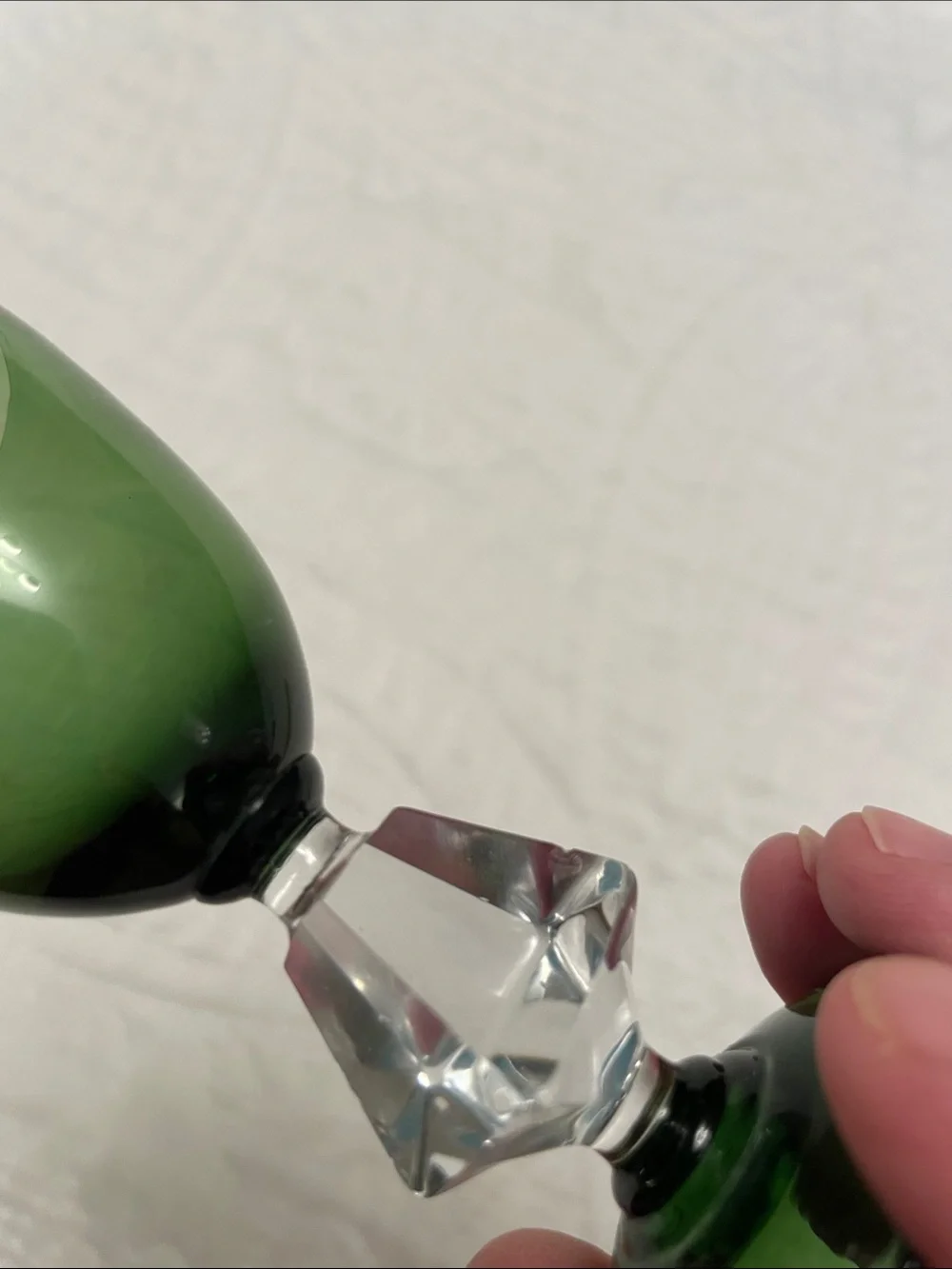 📍Vintage AQUARIUS Green Cordial Barware Glass with Geometric Crystal Accent
